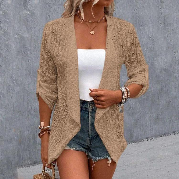 

Breathable Hollow Out Loose Cardigan Coat Women Long Sleeve Button Solid Color Spring Autumn XXXL хаки