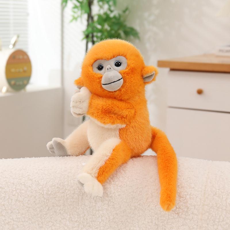 Goldener Affe Simuliertes Plüschtier Stofftier Lange Arme Zootier Flauschige Puppe Braun Orange Beruhigender Begleiter Geschenk