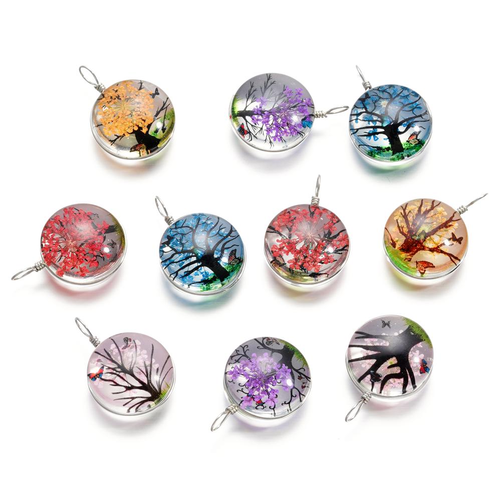 5pcs/lot 20*29mm Crystal Glass Real Dried Flower Round Shape Pendants for DIY Handmade Jewelry Bracelet Necklace Accessories