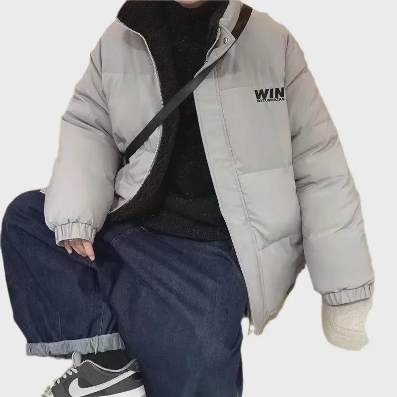 Men's Hong Kong Style Winter Lamb Fleece Cotton Coat - Trendy, Loose, Warm, and Thick Plus Velvet Jacket for Couples