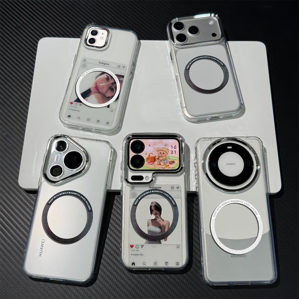Magnetic Clear Phone Case for iPhone 12,11 Card Insert DIY Photo Holder Soft TPU Cover