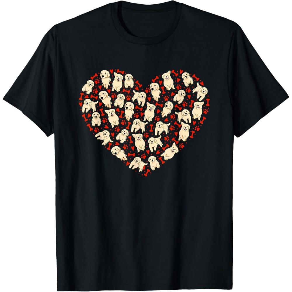 Golden Retriever Valentine Hearts Dog Lovers Valentines Day Cotton Men T Shirt XS чёрный