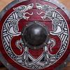 Viking Red Round Shield with Twin Wolves Handmade Norse Wooden Shield 60.96 Cm Nordic Wall Decor LARP Cosplay Gear Medieval Warrior Prop
