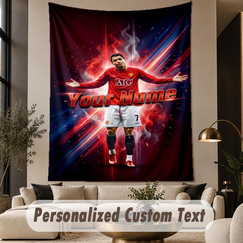 Tapestry z własnym tekstem Nadruk Cristiano Ronaldo Tapiseria ścienna Wystrój ściany w salonie