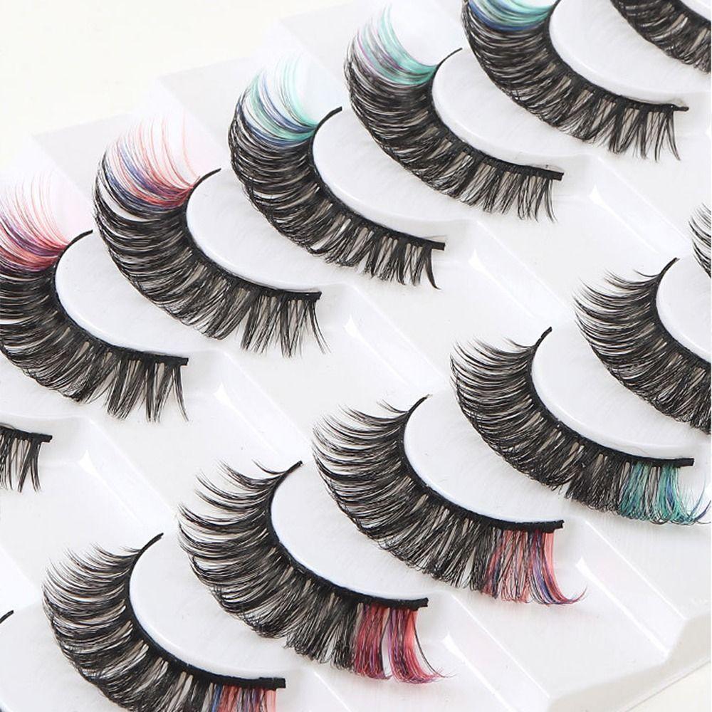 Bright Colors Simulation Eye Eyelashes 8 Pairs 3D Curled False Eyelashes Colored Eyelashes  Parties