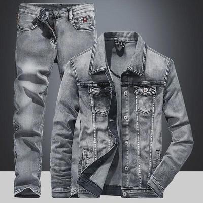 Pánský volný džínový oblek v korejském stylu - Trendy, všestranná dvoudílná sada na jaro a podzim