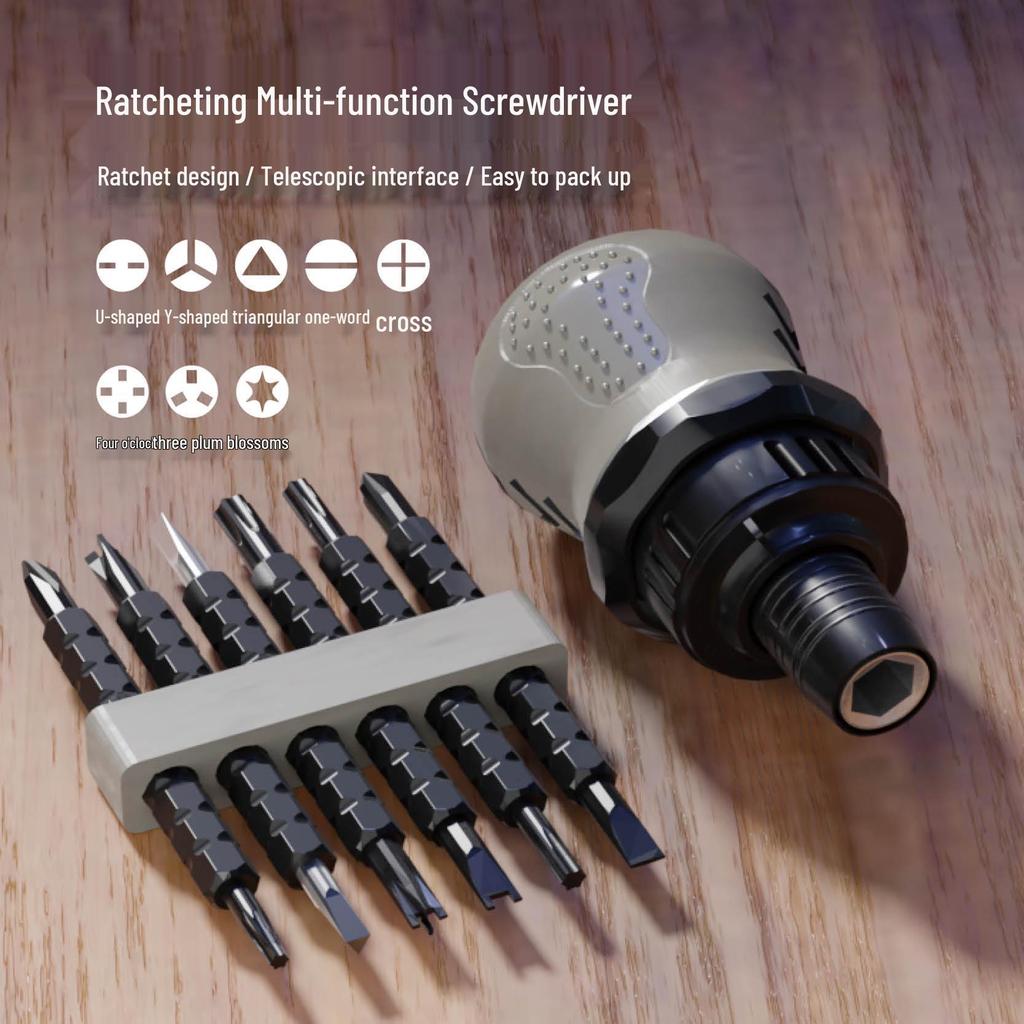Dual-Use Ratchet Screwdriver Set: Phillips, Slotted, Y-Type, U-Type, Telescopic & Odd-Shaped Heads with Rack