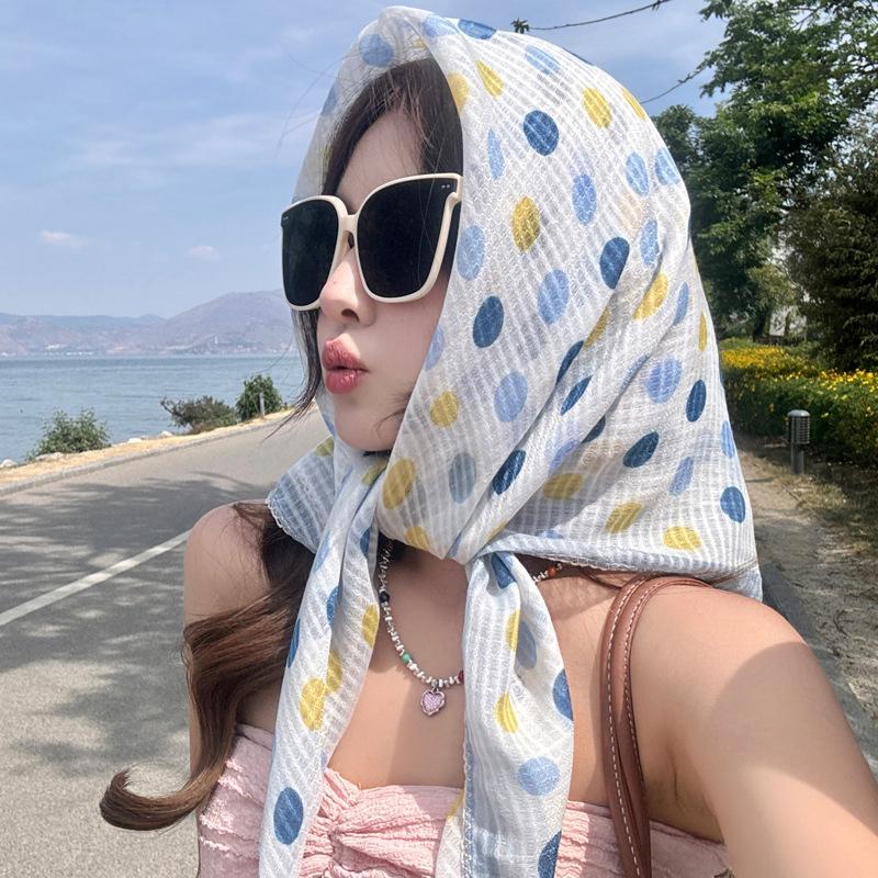 New Summer Cotton and Linen Scarf for Women Spring and Autumn Dots  Small Square Scarf Triangle Scarf Sun Protection Scarf Headscarf