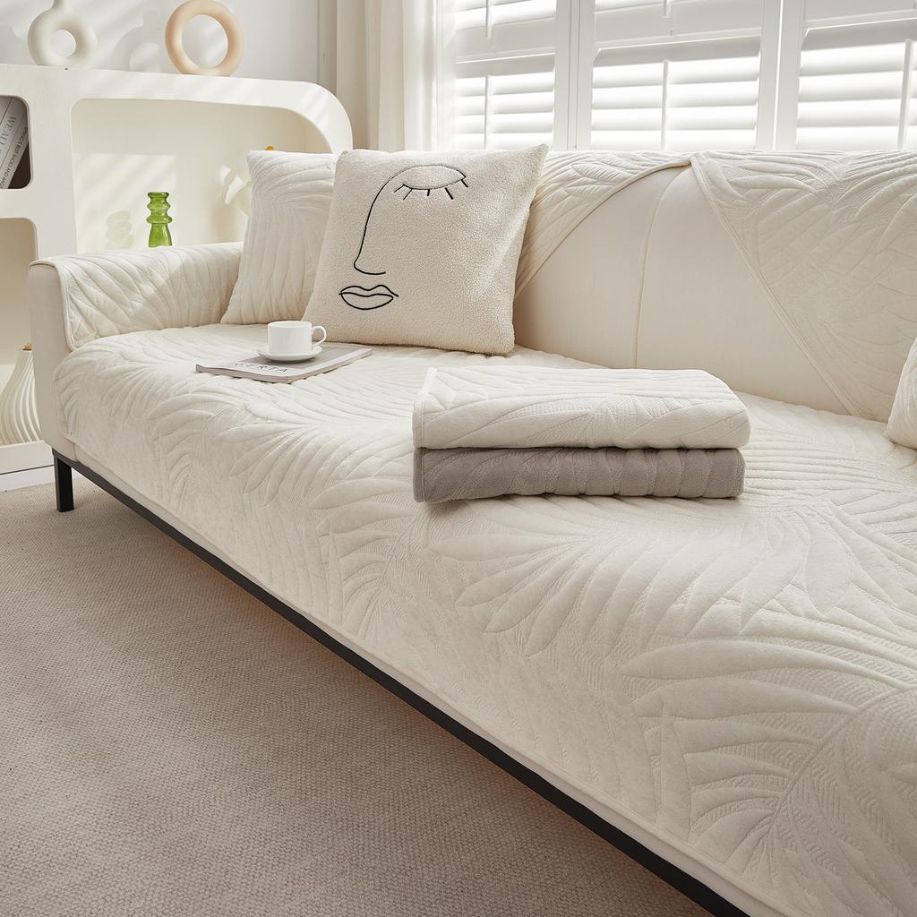 New Leaf Velvet Sofa Pute Vinter Plysj Sofa Pute Pastoral Style Sklisikkert Sofatrekk Ryggstøtte Håndkle Sofatrekk