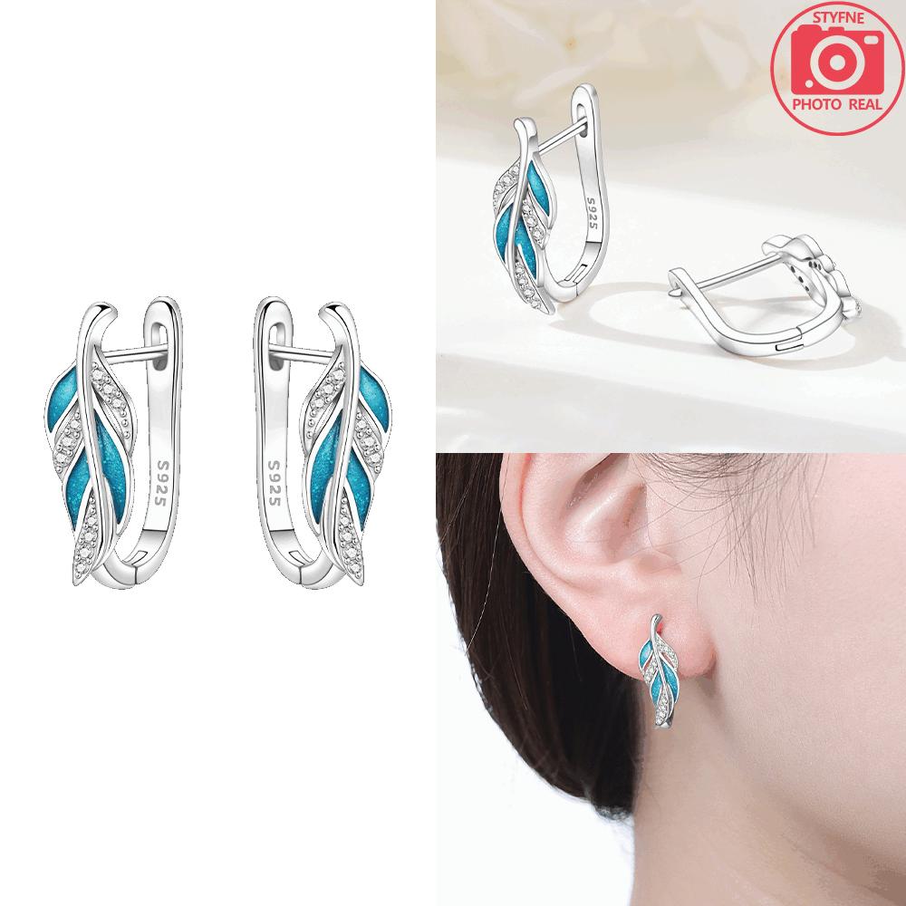 Blue Feather Earrings Shining Wings Woman s Earring Brings Good Luck Gift 925 Silver Anniversary Valentine s Jewelry