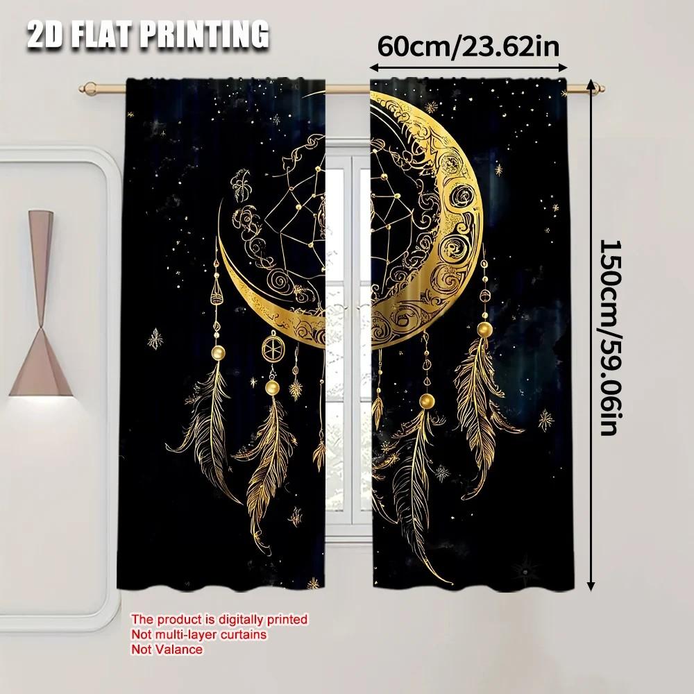 Set Of 2 Jit Golden Dreamcatcher Curtain Design Drapes Living Room Bedroom Window Treatment Home Decor Sheer For Great Made Polyester With Rod Pocket
