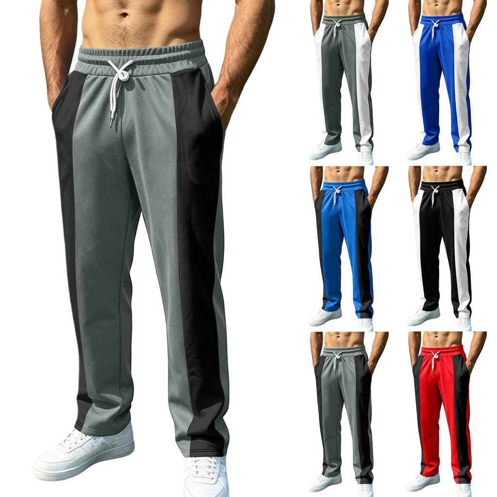 Men's Casual Athletic Jogger Pants Loose Fit Drawstring Waistband Lightweight Quick Dry Patchwork Design Wide Leg Sport Trousers