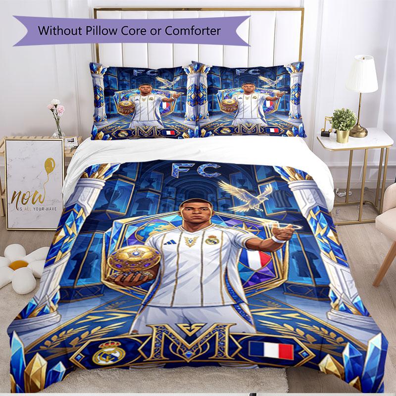 3-teiliges Bettbezug-Set (1 * Bettbezug + 2 * Kissenbezug, ohne Kern), Kylian Mbappe Druck Weiches Ganzjahres-Bettwäscheset, Dekoration für Schlafzimmer zu Hause Geschenk