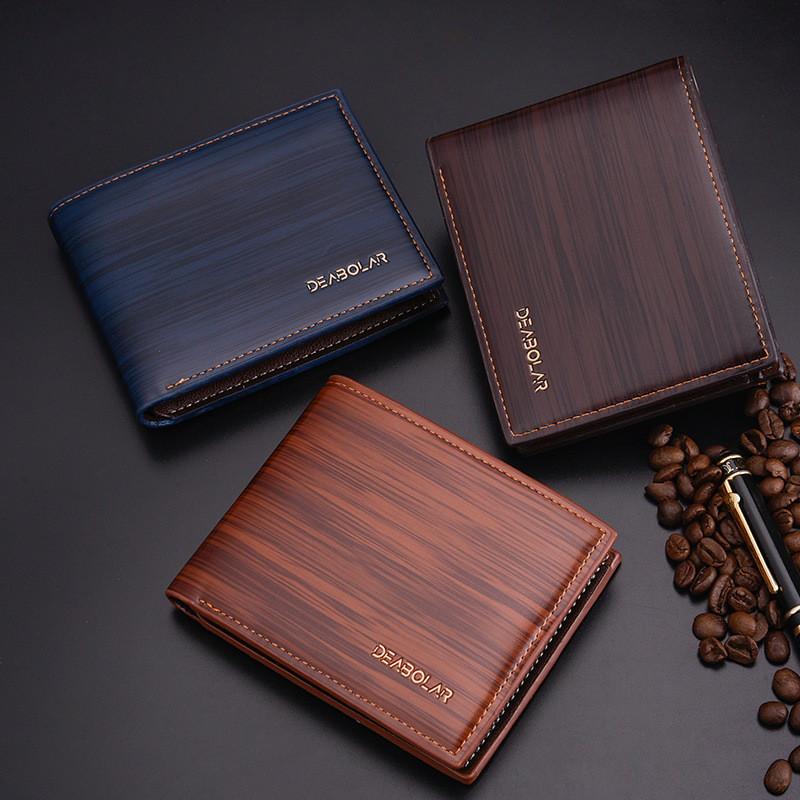 Retro Simple Men Wallet Vintage Short Pu Leather Men's Money Clip 3 Fold Open Horizontal Square Style European American Fashion Grid Striped Soft