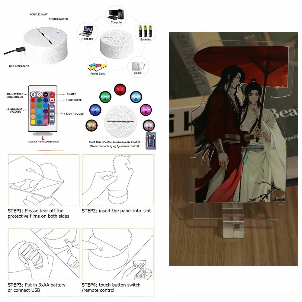 Tian Guan Ci Fu 3D-Lampe, Anime-Figuren, LED-Nachtlicht, 16 Farben, RGB, Smart-Touch, Zimmer, Kinderzimmer, Atmosphäre, Dekoration, Geschenk
