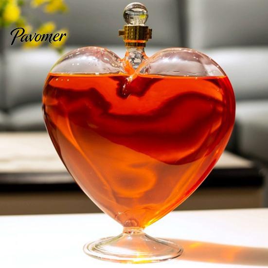 Wykwintne Szkło na Imprezy Butelka Wina w Kształcie Serca z Szczelnym Zamknięciem, Elegancki Kryształowy Dekanter na Likier Dekoracyjny, 500ml/1000ml