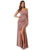 Women's Spaghetti Strap Satin Slit Dress Ruched V Neck Sleeveless