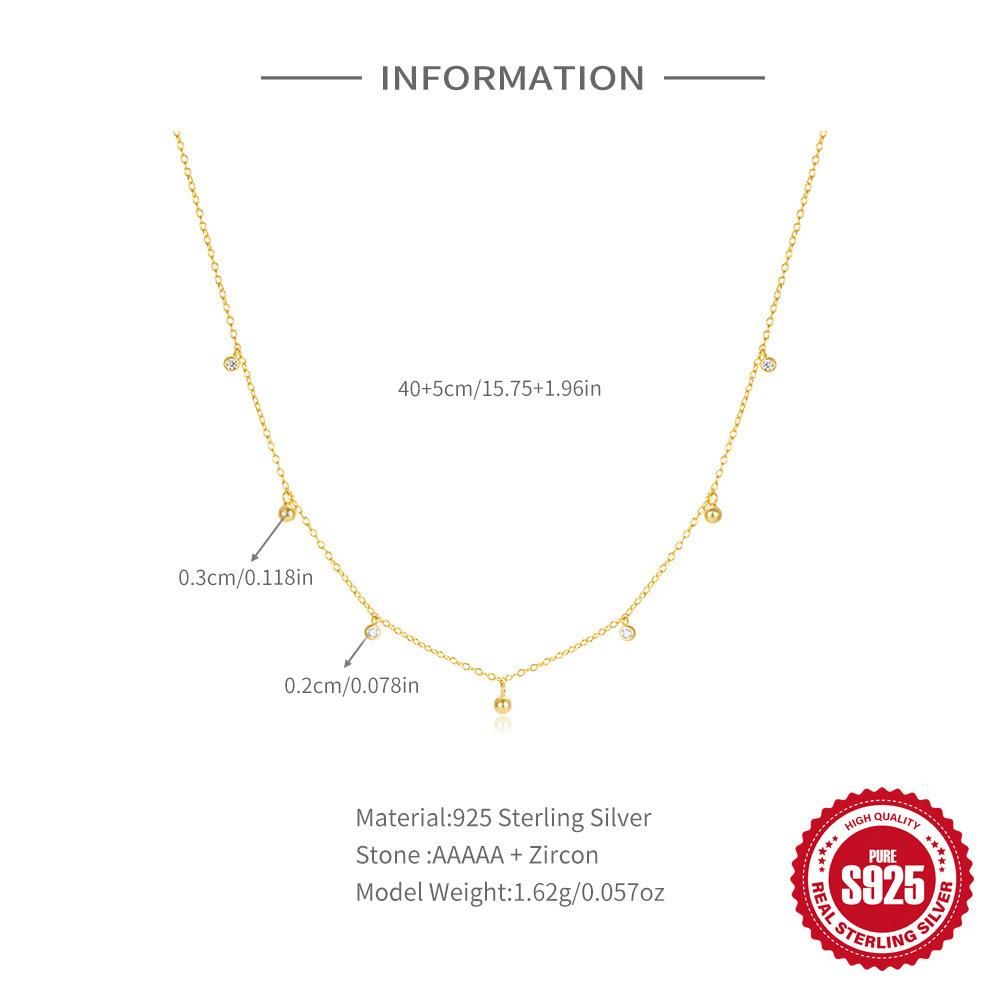 Simple Wind Round Bead Row Diamond White Zircon Necklace Female High-End Light Luxury Collarbone Chain