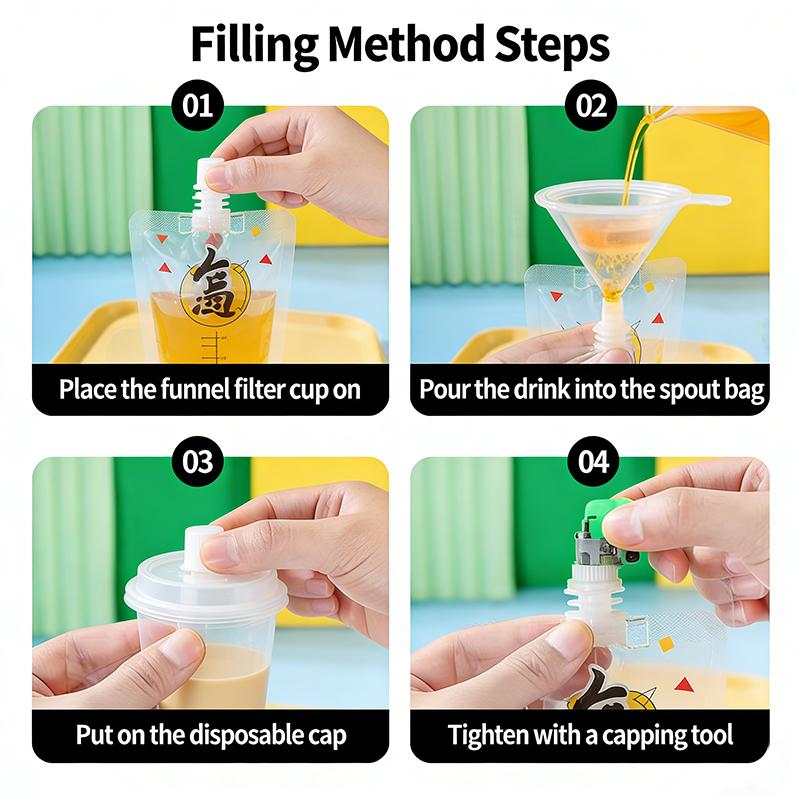100Pcs Stand Up Liquid Spout Pouch Bag / Clear Plastic Beverage Container Juice Storage Spout Bags