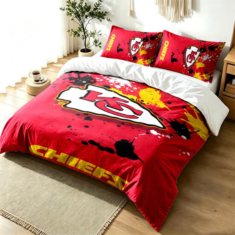 Juego de Funda Nórdica de 3 Piezas Kansas City Chiefs Sencillo Moderno Juego de Ropa de Cama Resistente a las Arrugas Tejido Suave Uso en Todas las Estaciones un regalo perfecto