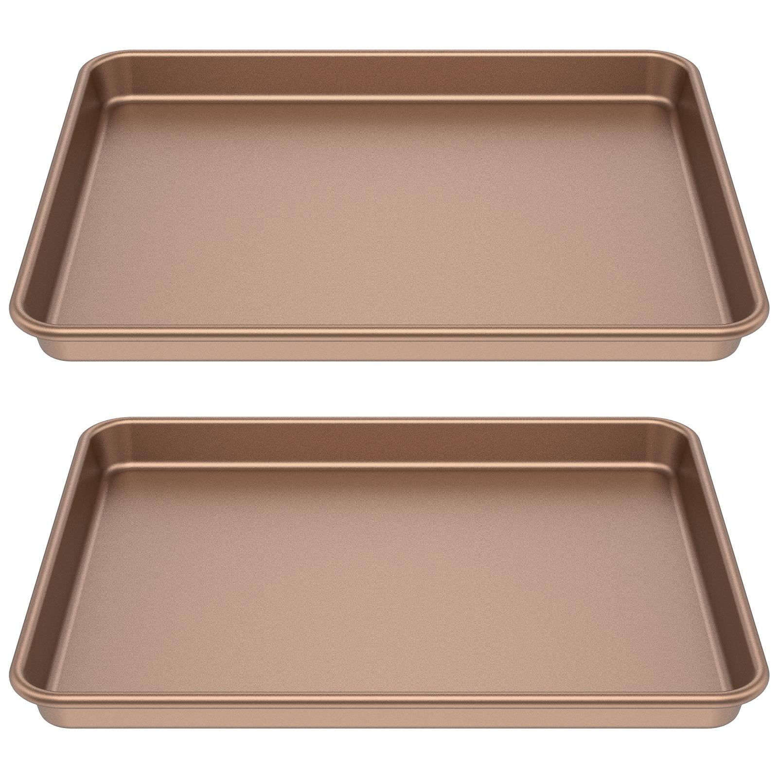 

2Pcs Carbon Steel Baking Sheet Pan Round Rolled Edge Design Bakeware Nonstick Rectangle Baking Tray for Bread Cookies Jelly Roll