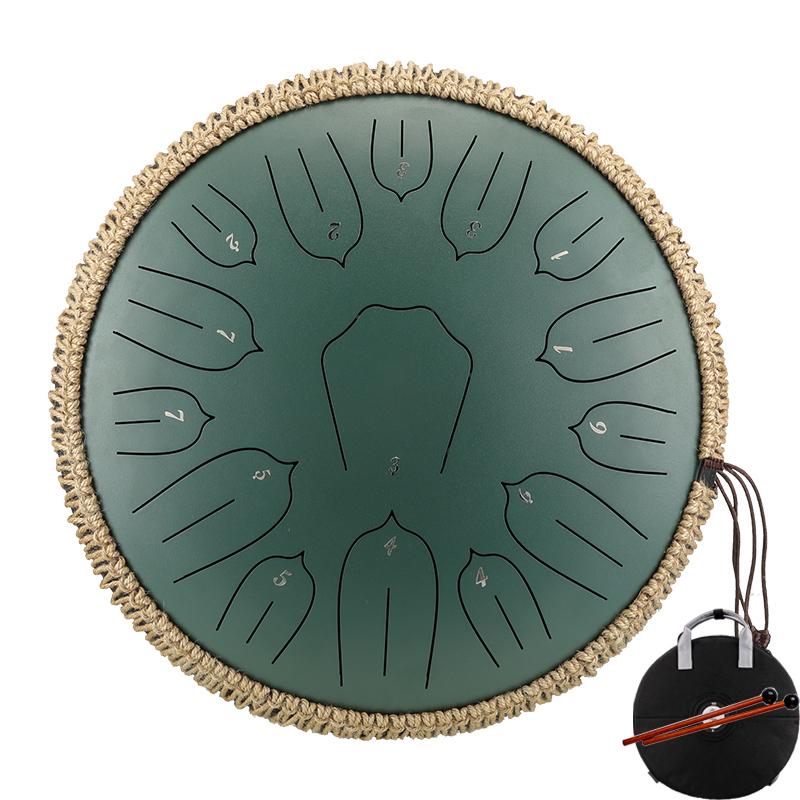 Hluru 13 Inch 15 Notes Steel Tongue Drum Tank Drum Glucophone Key D Hanpan Meditation зелёный