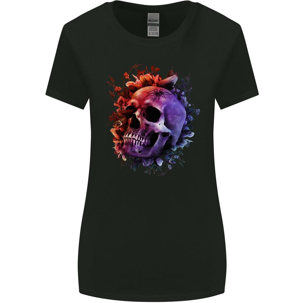 Skull With Spider Flowers and Spider Womens Wider Cut T-Shirt Unisex T-Shirt M