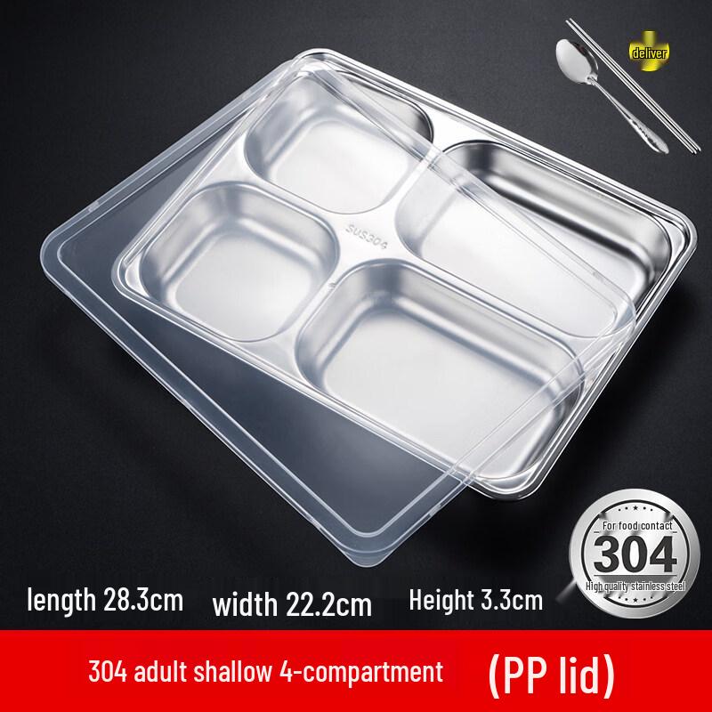 Stainless Steel Compartment Meal Tray with PP Lid