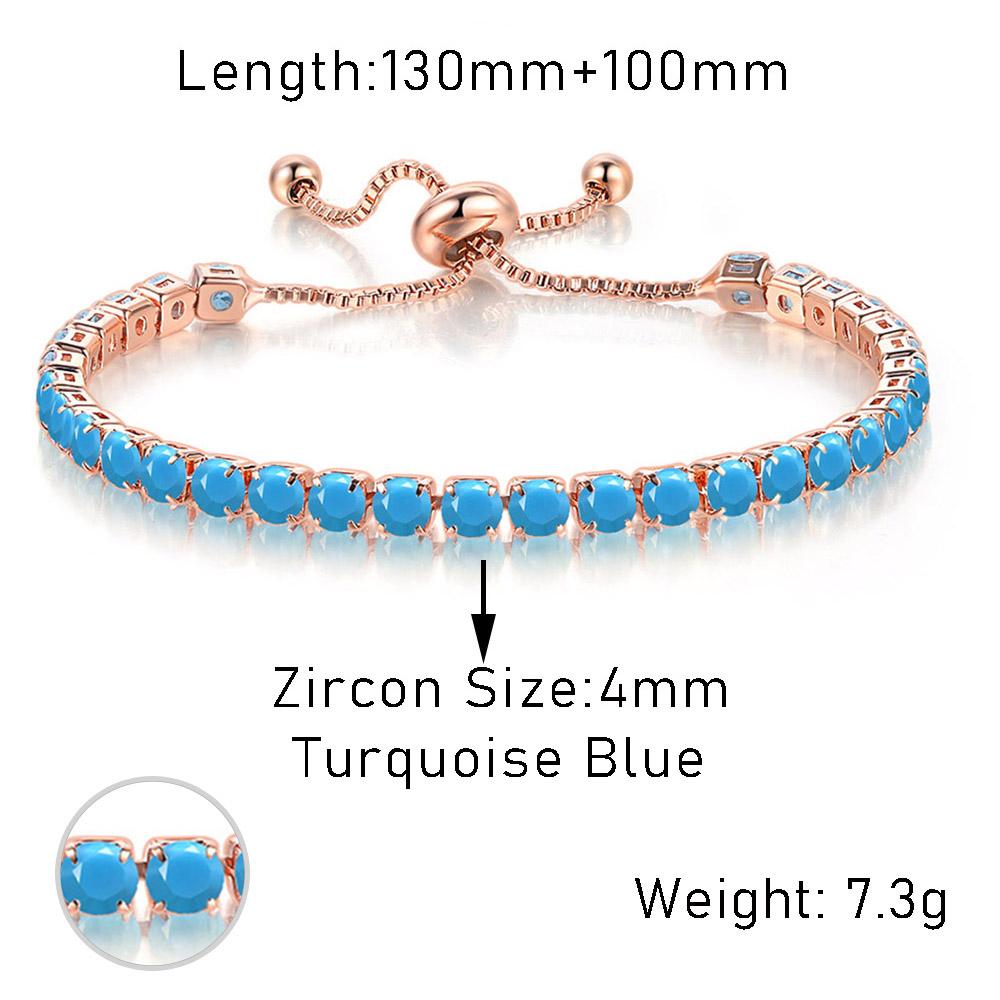 Trendy Blue Crystal Adjustable Tennis Bracelets for Unisex Women Men Various Shapes Iced Out CZ Short Chain on Hand Jewelry
