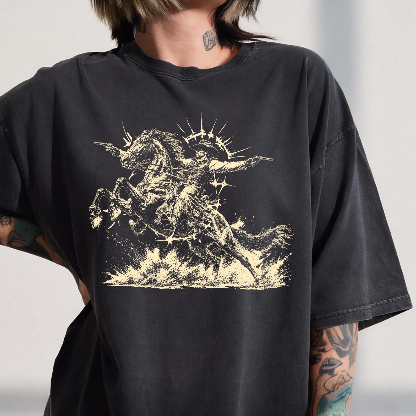 Y2K Cowboy Shirt, Western Cowboy Graphic Tee, Vintage Rodeo Outlaw T-Shirt, 90s Grunge Country Streetwear, Comfort Colors Gift Top L