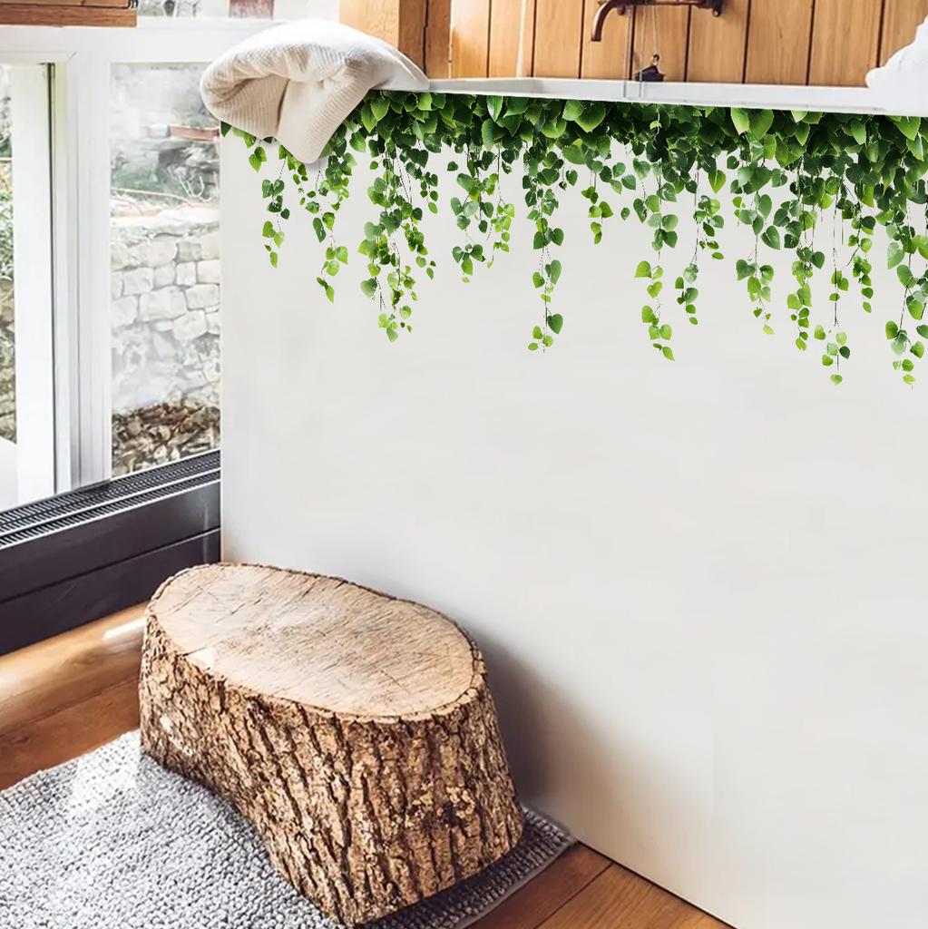 Kreativní Samolepka na zeď se zelenou rostlinou a liánou, Samolepicí, Odnímatelná PVC Samolepka na zeď pro dekoraci stěny v ložnici a obývacím pokoji