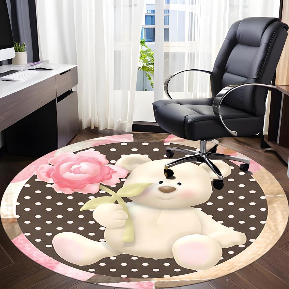 1pc Bear RoseChair Carpet for Office, Indoor Non-Slip Washable Polyester Fiber Carpet, Mat For Office, Machine Washable