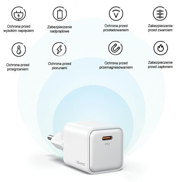 Usams Ład. Siec. 1Xusb-C Pd30W 3A(Only Head) Pd3.0 Fast Charging Czarny/Black X-Ron Series Cc186Tc01 (Us-Cc186)