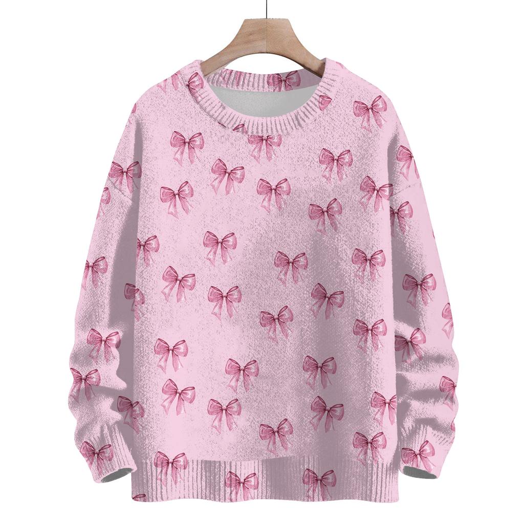 Women's Casual Long Sleeve Bow Woolen Sweatshirt Fall  Vacation Long Sleeve Pullover