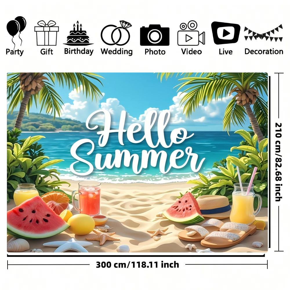 1pc Summer Beach Background Fabric Banner Suitable for Birthday Party Decoration Garden and Outdoor Decoration