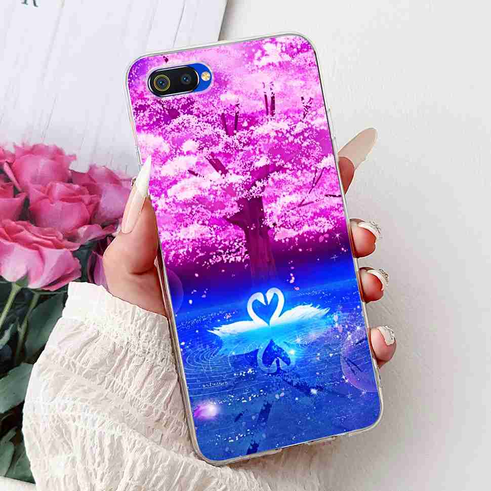 For Realme C2 RMX1941 6.1" Case Summer Fresh Mint Soft Silicone TPU Cover For Oppo Realme c2 C2 Luxurious Flowers Bumper Shell