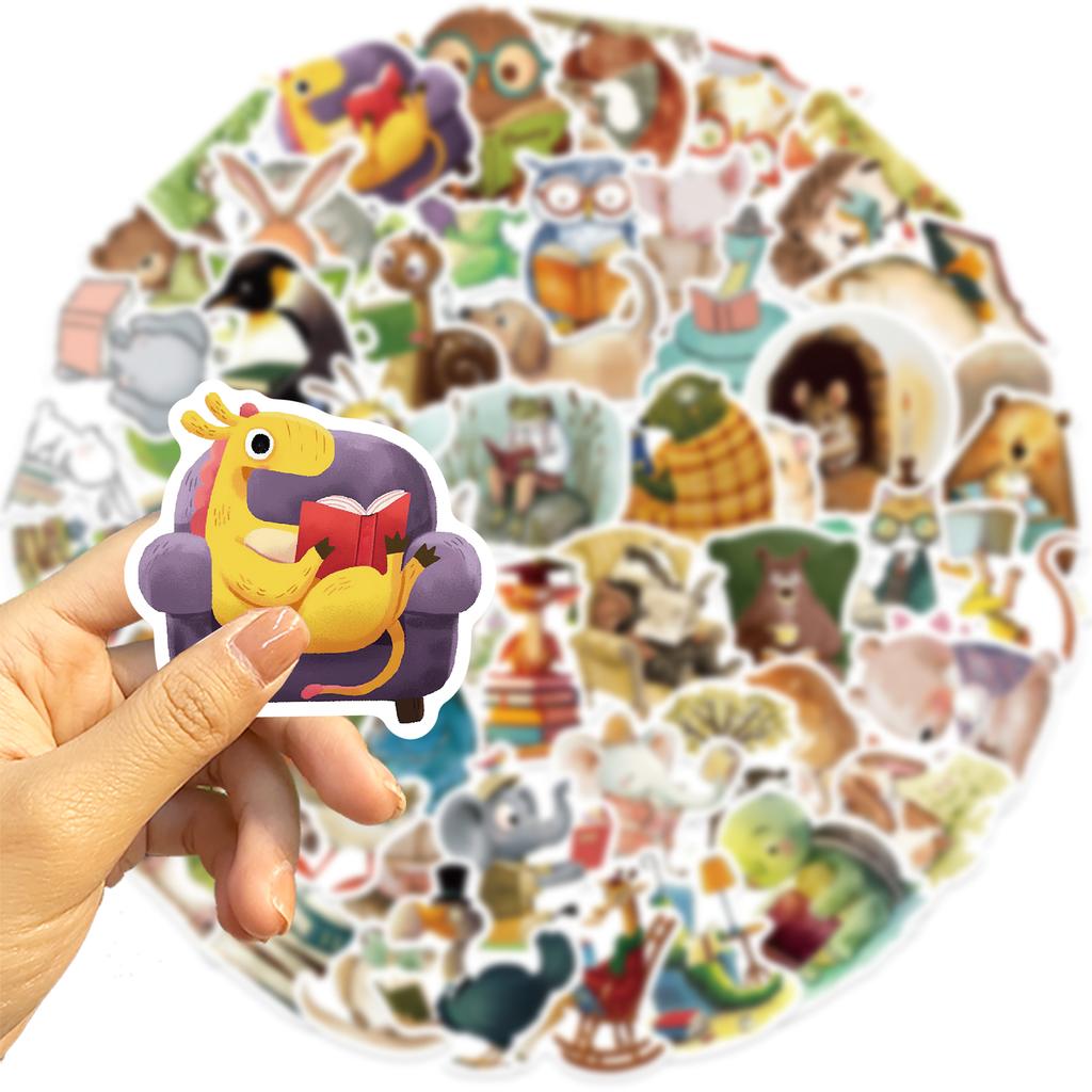 50PCS Animal Bookish Reading Sticker For Scrapbooking Stationery School Supplies Aesthetic Children's Decoration