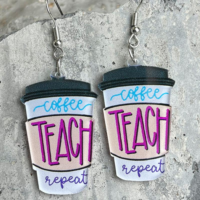Lehrertag Ohrringe Schüler Apfel Buch Bleistift Kunstlehrer Schülerohrringe Zeichenbrett Glühbirne Kaffeetasse Ohrringe Geschenk