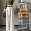 Women's High-Waist Slimming Ankle-Length Wide-Leg Suit Pants, Small, Apricot, Straight Leg, Spring Edition.
