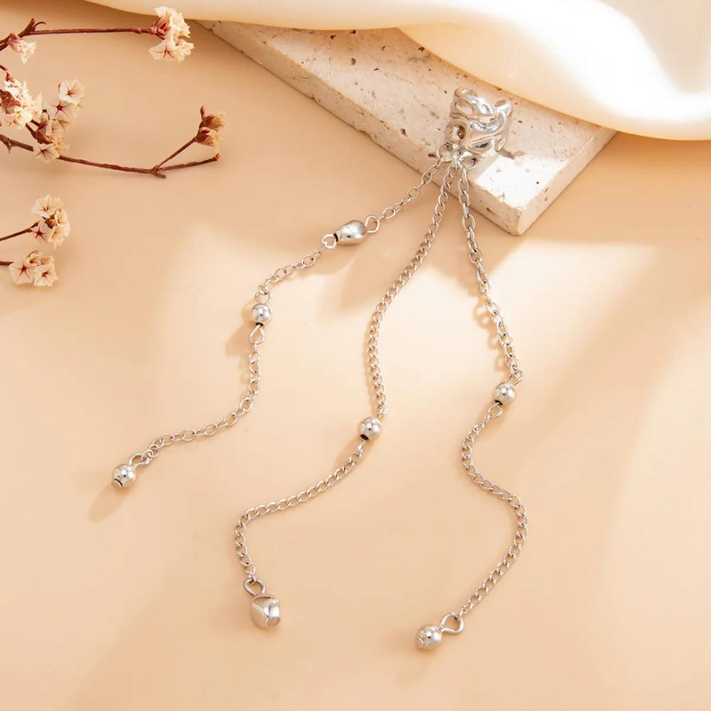 Fashion Long Metal Bead Chain Tassel Fake Piercing Clip Earrings for Women Personalized Ear Cuff Buckle Clip Trendy Jewelry Gift