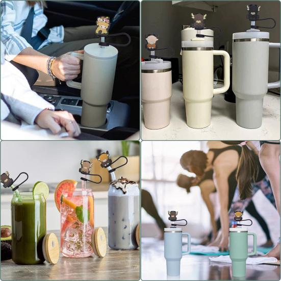 6 szt. silikonowych osłon na słomki do kubków 30/40 uncji, odporne na kurz, kreskówkowe, wielokrotnego użytku akcesoria do słomek do picia