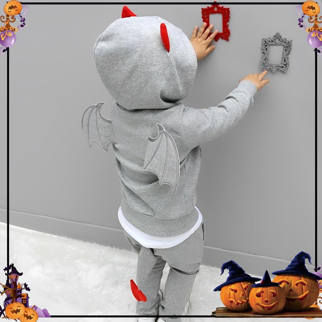 Tumao Çocuk Cadılar Bayramı Şeytan Kapüşonlu Sweatshirt ve Eşofman Takımı, Uzun Kollu, Cadılar Bayramı Cosplay, Erkek ve Kız Çocuklar İçin Sevimli Şeytan Kostümü, Çocuk Kostüm Seti (Beden 100,