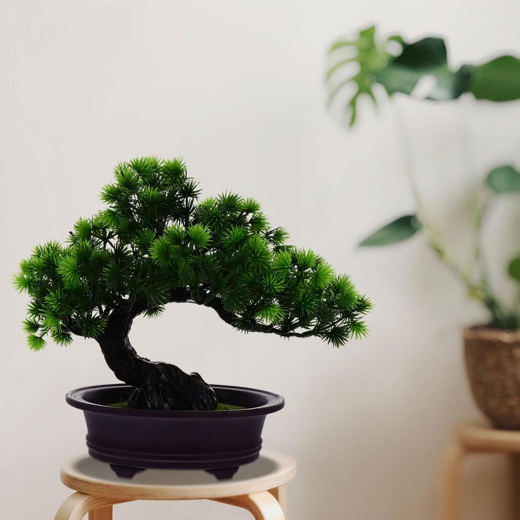 Kichvoe Artificial Pine Potted Plant, Artificial Bonsai Tree, Juniper Fake Plant, Mini Bonsai, Indoor, Small, Two-Tiered Welcome Pine, Potted Decorati