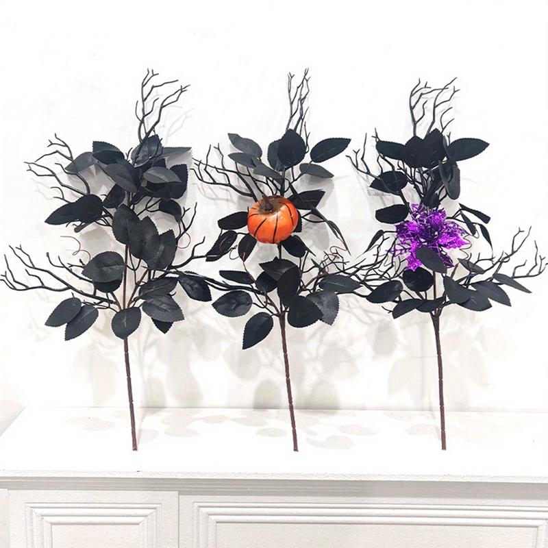 Halloween Black Leaves Ornament Artificial Tree Branches Decorative Plastics Arrange Props Bouquet Desktop Table 3 Styles