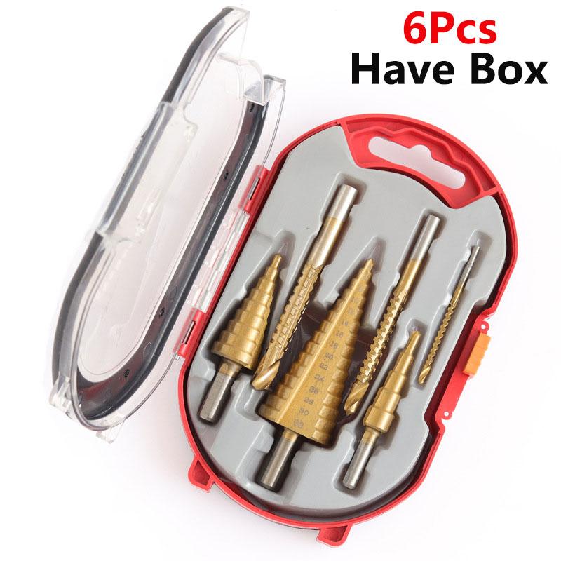 6Pcs Step Drill Bit Saw Drill Bit Set Titanium Milling Cutter 4-12 4-20 4-32mm 3 6 8mm For Woodworking Metal Core Hole Opener