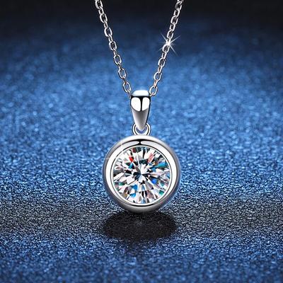 D culoare 3ct Moissanite Colier pandantiv cu diamante 925 Sterling Sterling Formă rotundă Coliere Nunta Mireasa Bijuterii fine pentru femei