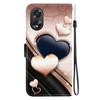 Handgjort flipfodral i PU-läder för Oppo A38/Oppo A18, halkfritt stötsäkert skydd med handledsrem och hjärt-/ros-/kattdesign