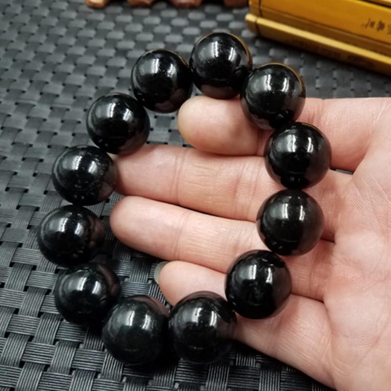 Xinjiang Black Serpentine Jade Round Bead Bracelet 16mm Round Bead Bracelet