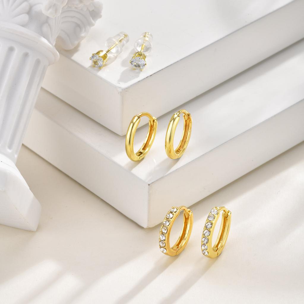 Cubic Zirconia Circle Hoop Earrings For Women, 3pcs Stack Set Earring, Cartilage Earring Multiple Piercing Jewelry