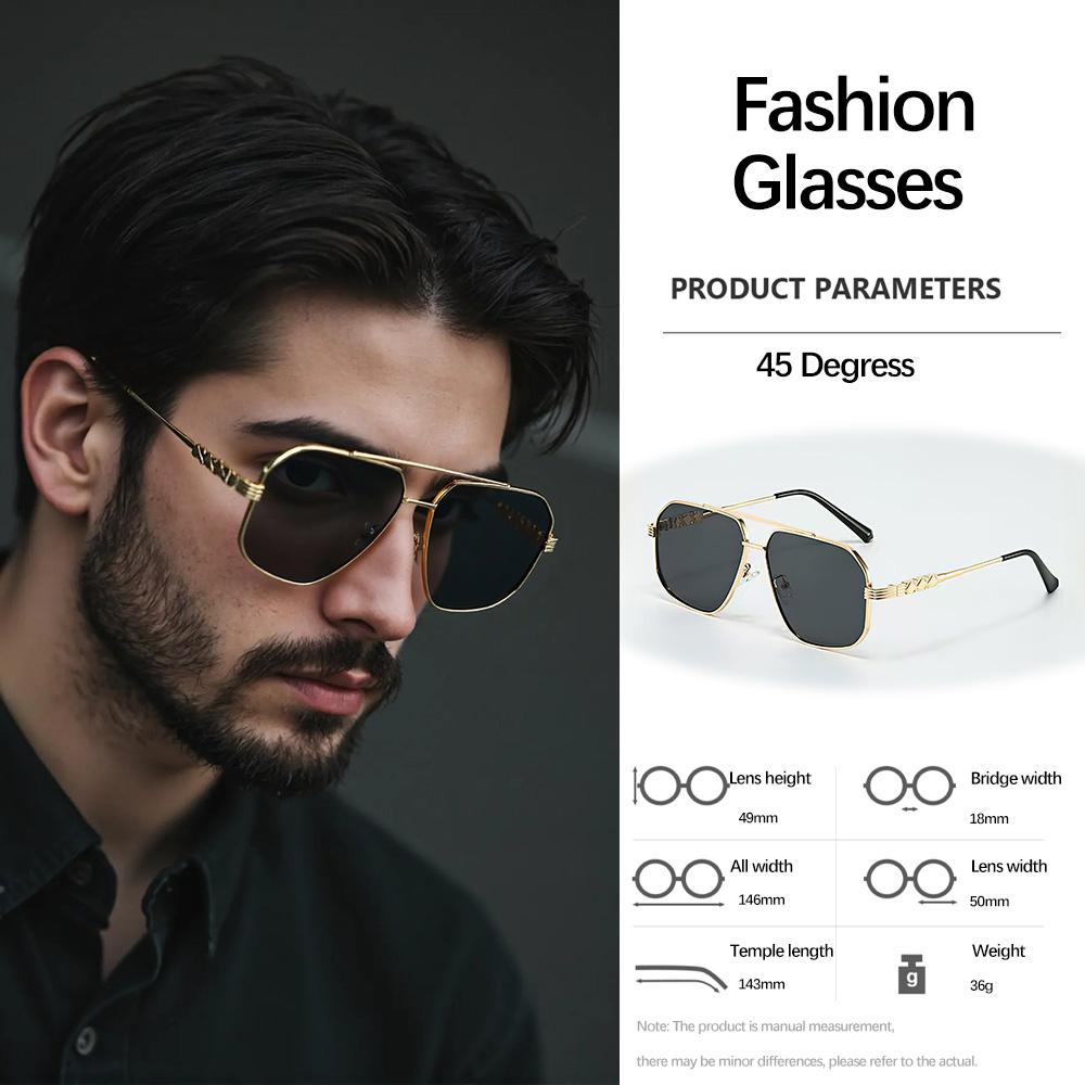 Vintage Sunglasses For Men Double Beam Design Wide Border Sunglasses Retro Commuting Glasses Men'S Handsome First Choice